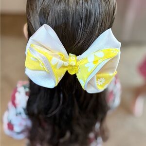 Sunny Yellow and White Floral Hair Bow for Kids